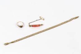 Collection of jewellery consisting of: Victorian unmarked yellow metal and coral bar back brooch, 3g