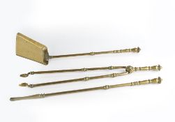 Aesthetic movement set of fire irons, brass, unsigned longest measures 66cm (3)