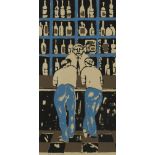 Dewall (20th Century School) 'Figures in a bar' silkscreen, dated '29 45 07' signed in pen lower