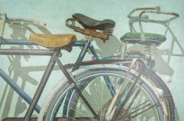 Henk Van Zanten (b.1940) 'Blue bicycle' oil on canvas, signed lower right 80cm x 120cm