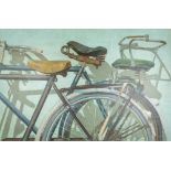 Henk Van Zanten (b.1940) 'Blue bicycle' oil on canvas, signed lower right 80cm x 120cm