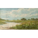 19th Century English School A river landscape, watercolour, 12cm x 20cm