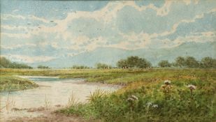 19th Century English School A river landscape, watercolour, 12cm x 20cm