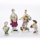 Group of four porcelain figures 19th Century, to include a Ludwigsburg figure of a maiden holding