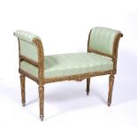 Giltwood and plaster window seat French, 19th Century, with fluted supports, 83cm across, 43cm deep,