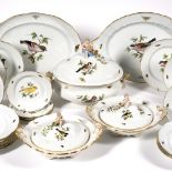 Meissen ornithological porcelain part service 19th Century, painted depicting birds and foliage,