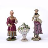 Ludwigsburg figure of a lady 18th Century, together with a Vienna miniature vase and an early