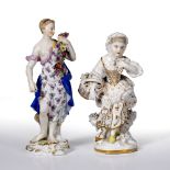 Meissen porcelain figure group and one other one of a lady with a garland of flowers, 19cm high