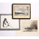 Adelie Penguins and chicks signed photograph 10cm x 16cm, G. T. S watercolour, indistinctly signed