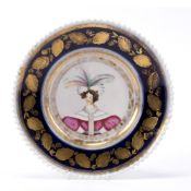 Russian porcelain portrait plate circa 1840, Safronov factory, painted with a portrait of a lady,