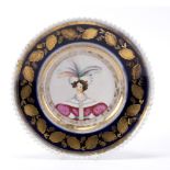 Russian porcelain portrait plate circa 1840, Safronov factory, painted with a portrait of a lady,