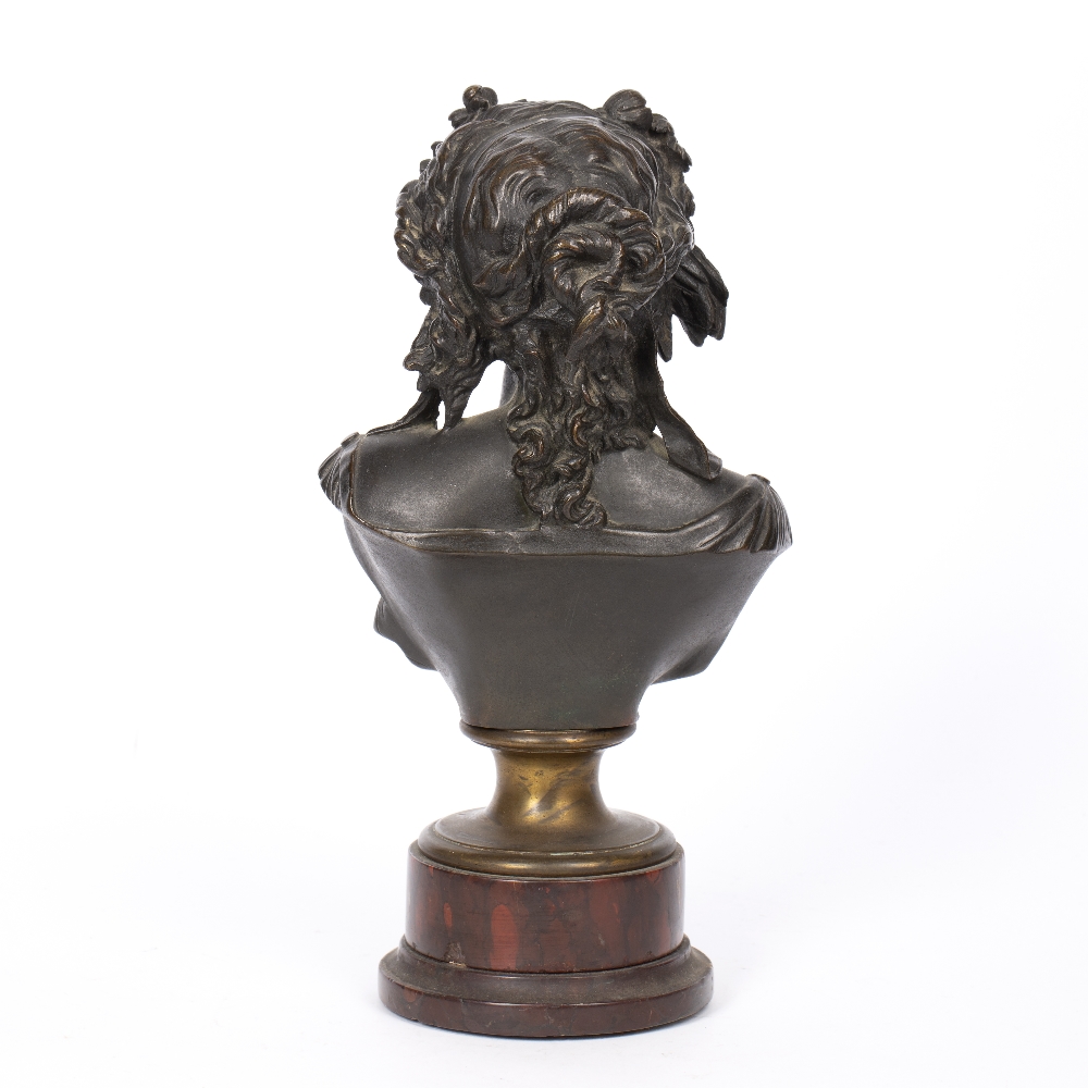 French bronze half bust of a woman 19th Century, dressed in typical robes on an onyx base, 29cm high - Image 2 of 2