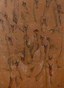 Tin Odescalchi (1964) Swans, mixed media, framed and glazed, signed lower left, 69cm x 50cm