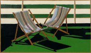 Clare Armstrong (20th Century English School) 'Deck chairs' silkscreen, limited edition numbered 9/