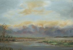 John Ford Seascape, oil on board, in a decorative plaster frame 65cm x 96cm Provenance: Long