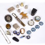 Collection of jewellery and silver to include: Silver vinaigrette, silver match vase, facet cut