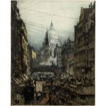 Luigi Kasimir (1881-1962) 'St. Pauls from Ludgate Hill, London' limited edition etching, signed