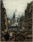 Luigi Kasimir (1881-1962) 'St. Pauls from Ludgate Hill, London' limited edition etching, signed