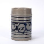 Westerwald stoneware 'GR' tankard mid 18th Century, scratch blue decoration with applied crowned