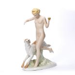 Model of 'Diana and Hound' Royal Dux, on an oval base, mark to underside of base, 37cm high