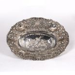 Silver filigree basket dish with neoclassical style decoration, bearing marks for W I Broadway & Co,