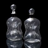 Pair of Asprey glass decanters with silver collars, bearing marks for Asprey & Co Ltd, London, 1962,
