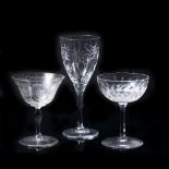 Collection of champagne and wine glasses, consisting of: a set of six Royal Doulton floral cut