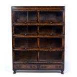Globe Wernicke style bookcase oak, four tiers over two long drawers, 128cm wide x 167cm high x