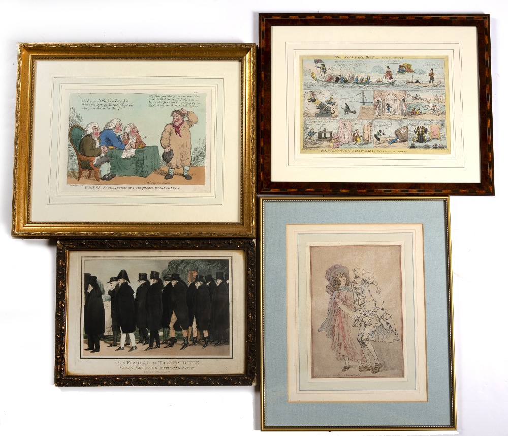 Group of satirical prints to include "Hodges Explanation of a Hundred Magistrates" after Thomas