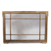 Gilt plaster overmantel 19th Century, made up of beaded rectangular panels and with oval paterae,