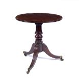 Mahogany tray top occasional table 19th Century, on tripod reeded supports, 66cm across x 75cm