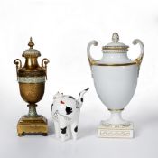 20th Century French brass classical urn with pate sur pate panel and cloisonne band to the base,