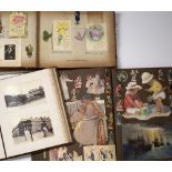 Three scrapbooks with various cutting from old albums, postcards and greetings card, one