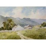 Jane Lampard (English School) Countryside scene, watercolour, pastel on paper, framed and glazed,