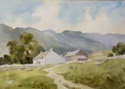 Jane Lampard (English School) Countryside scene, watercolour, pastel on paper, framed and glazed,