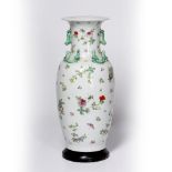 Canton vase Chinese, painted with foliate sprays and peaches, with chi-chi dragon mounts, 49cm
