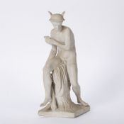 Continental bisque model of Neptune 19th Century, modelled sitting on a column holding a sword to