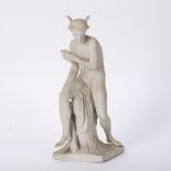 Continental bisque model of Neptune 19th Century, modelled sitting on a column holding a sword to