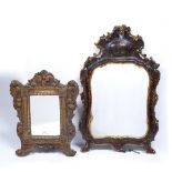 Two Venetian easel backed mirrors with rococo scrolling, the larger example measures 73cm x 45cm,