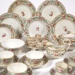 Derby and Bloor Derby porcelain part service 'Roses' pattern, 19th Century, to include, cups,