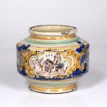 Sicilian glazed maiolica jar Calta-Girone, late 17th Century, with polychrome decoration and