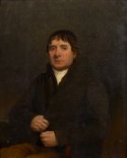 19th Century English School Half length portrait of a gentleman, oil on board, 26.5cm x 21cm