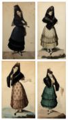 Joaquin Dominguez Becquer (1817-1879) Four untitled watercolours of Spanish ladies, signed 'J.