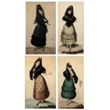 Joaquin Dominguez Becquer (1817-1879) Four untitled watercolours of Spanish ladies, signed 'J.