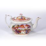 Newhall porcelain teapot with Chinese inspired decoration, 13cm high