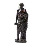 Continental bronze figure of a Roman 19th Century, holding a document in one hand, the other resting