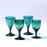 Four Bristol green wine glasses 19th Century