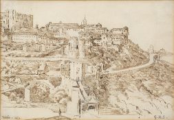 George Adophus Storey (1834-1919) Toledo 1863, pen and ink sketch,inscribed and dated, signed