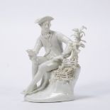 Vienna white porcelain figure of 'Matrimony' circa 1770, of a man with a bird cage, shield mark in