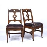 Pair of oak side/hall chairs 19th Century, in the manner of Christopher Dresser, each with